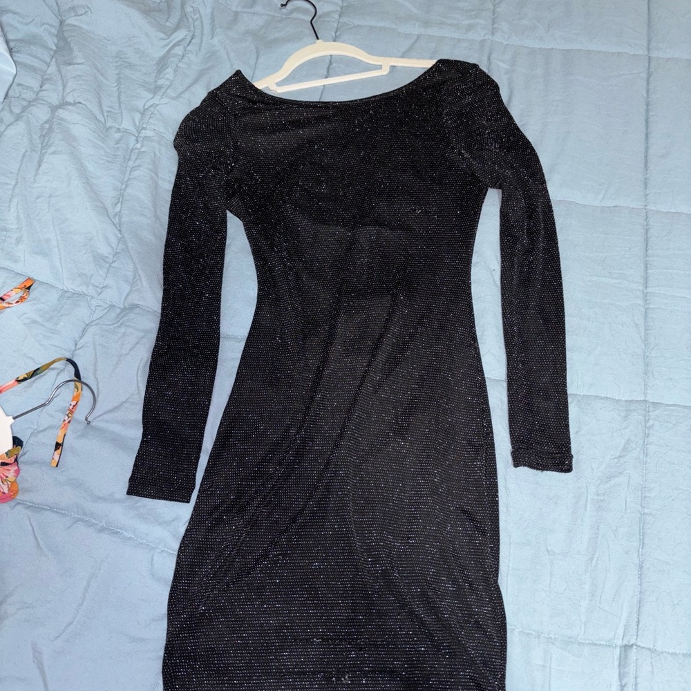 Lulu's Black Sparkle Long Sleeve Dress